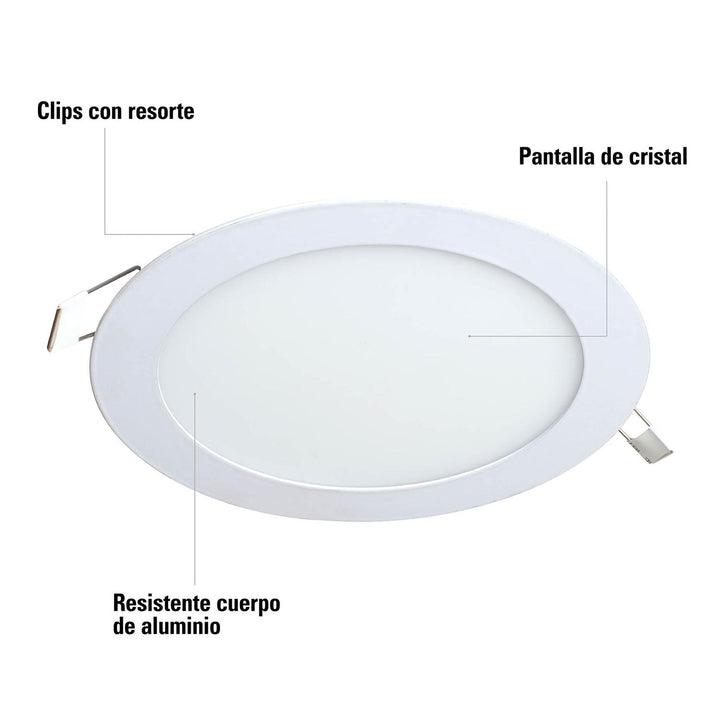 Luminario ultradelgado redondo p/empotrar 12W, luz cálida - Mundo Tool 