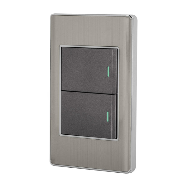 Volteck PA-APDO15-ELA, Placa armada 1 interruptor sencillo y 1 interruptor de 3 vías color acero línea Lisboa - Mundo Tool 