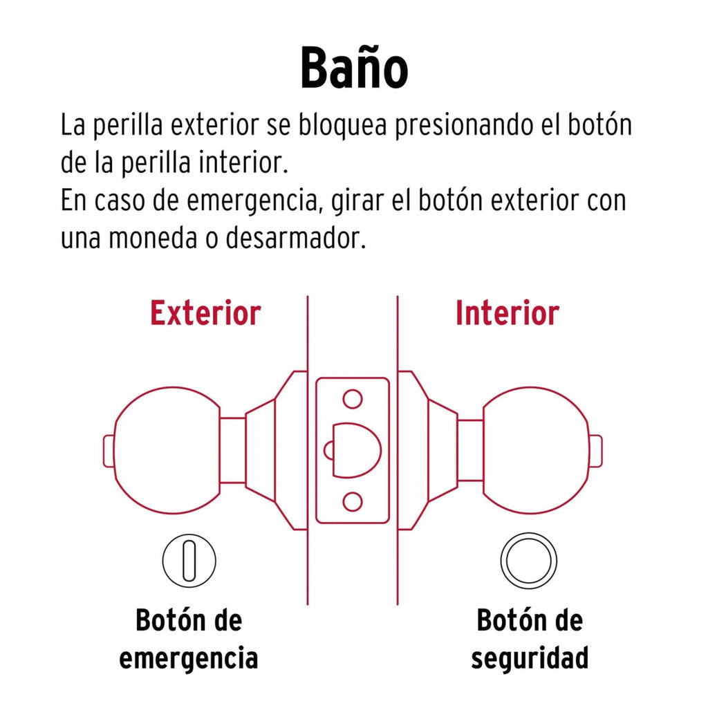 Cerradura Pomo Latón Brillante Baño Basic Hermex - Mundo Tool 