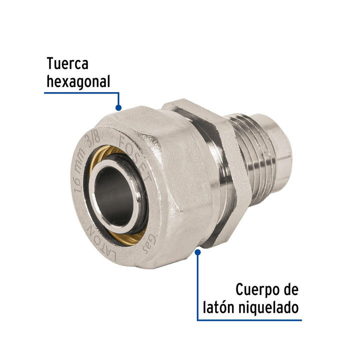 Conector para PEALPE, 3/8' a flare 3/8', Foset - Mundo Tool 