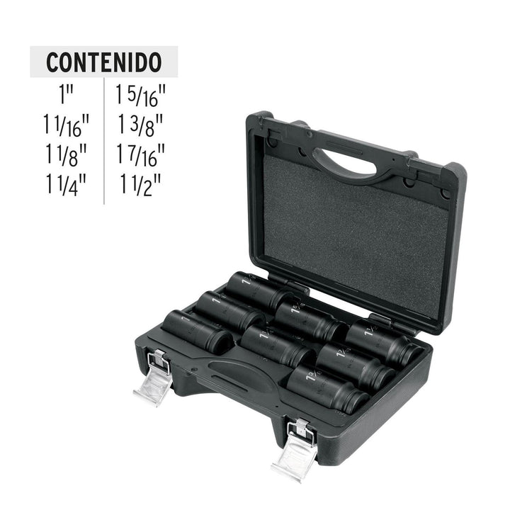 Juego de 8 dados largos cuadro 3/4" de impacto 6 puntas std - Mundo Tool 