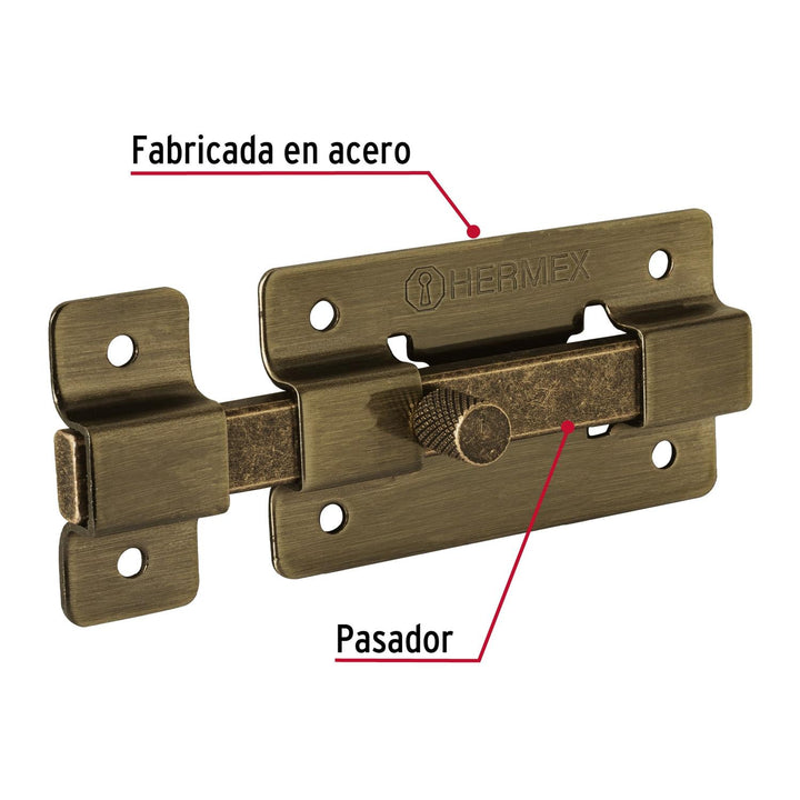 Pasador de barra plana 3", latón antiguo, Hermex - Mundo Tool 