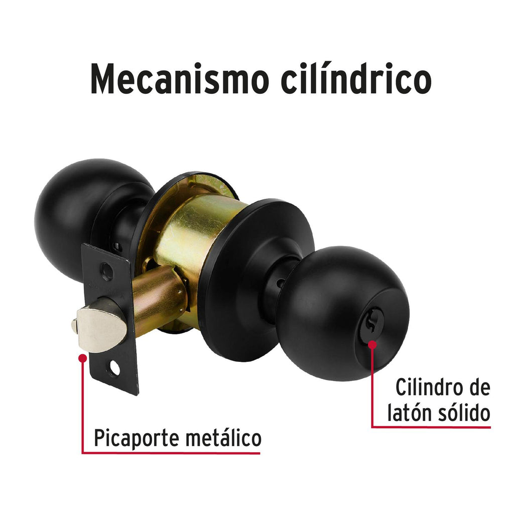 Cerradura pomo, negro, esfera, recámara, Hermex - Mundo Tool 