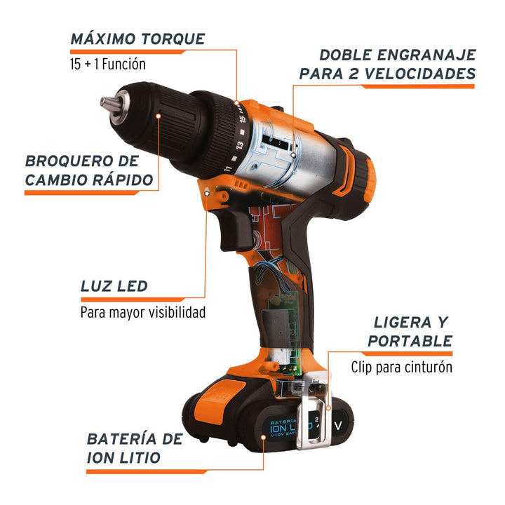 Taladro inalámbrico 3/8", 12 V, Truper - Mundo Tool 