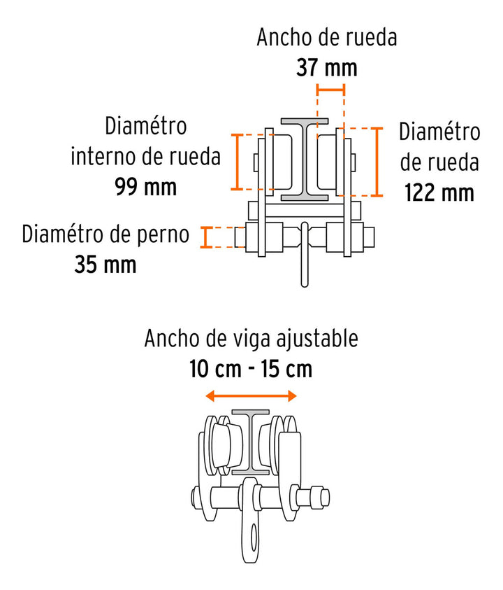 Trole De Carga 3 Ton Para Vigas Ips E Ipr, Ajustable, Truper - Mundo Tool 