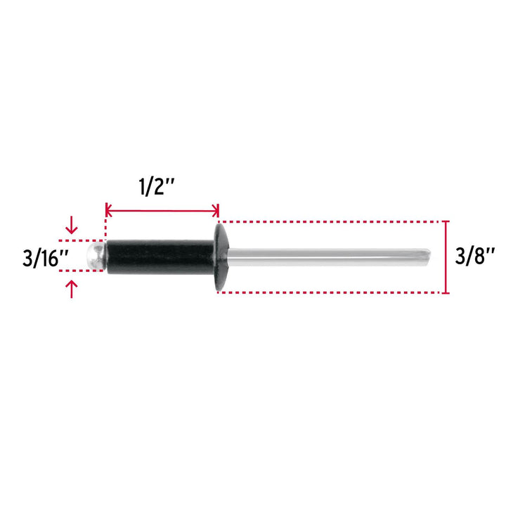 Bolsa c/50 remaches 3/16"x1/2" negros de aluminio, ala 3/8" - Mundo Tool 