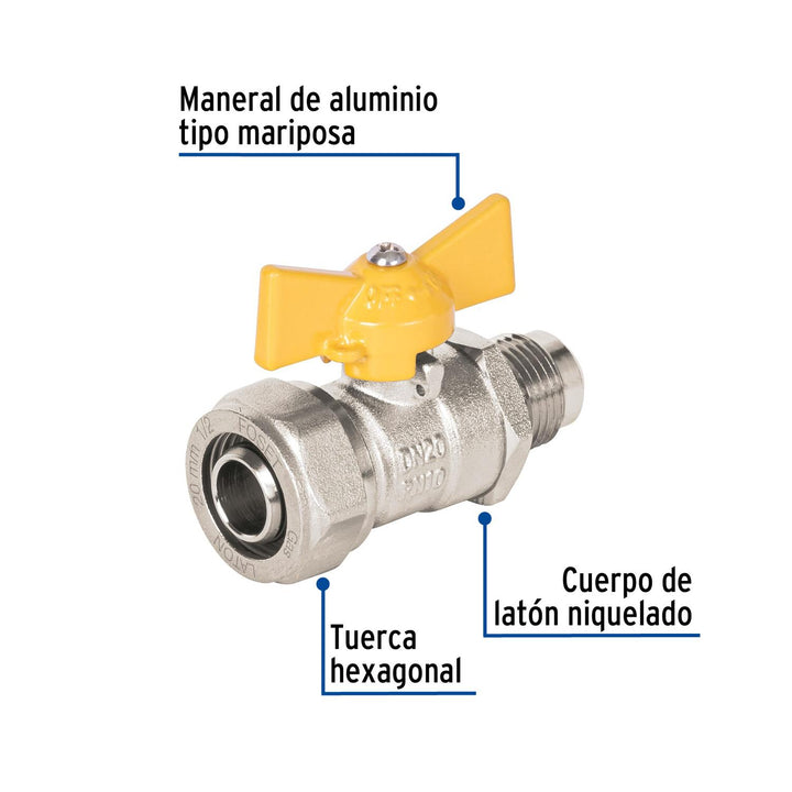 Válvula esfera para PE-AL-PE, 1/2'a flare 3/8', Foset - Mundo Tool 
