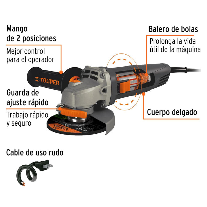 Esmeriladora angular 4-1/2" 850 W, industrial, Truper - Mundo Tool 