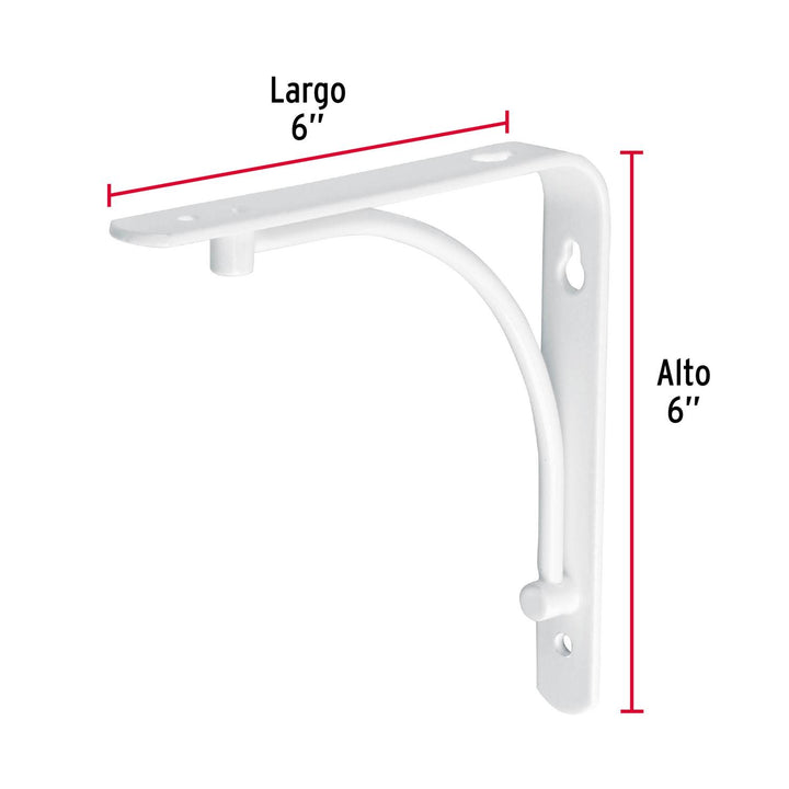 Ménsula reforzada blanca 6 x 6' diseño alambrón, Fiero. 1 pza - Mundo Tool 