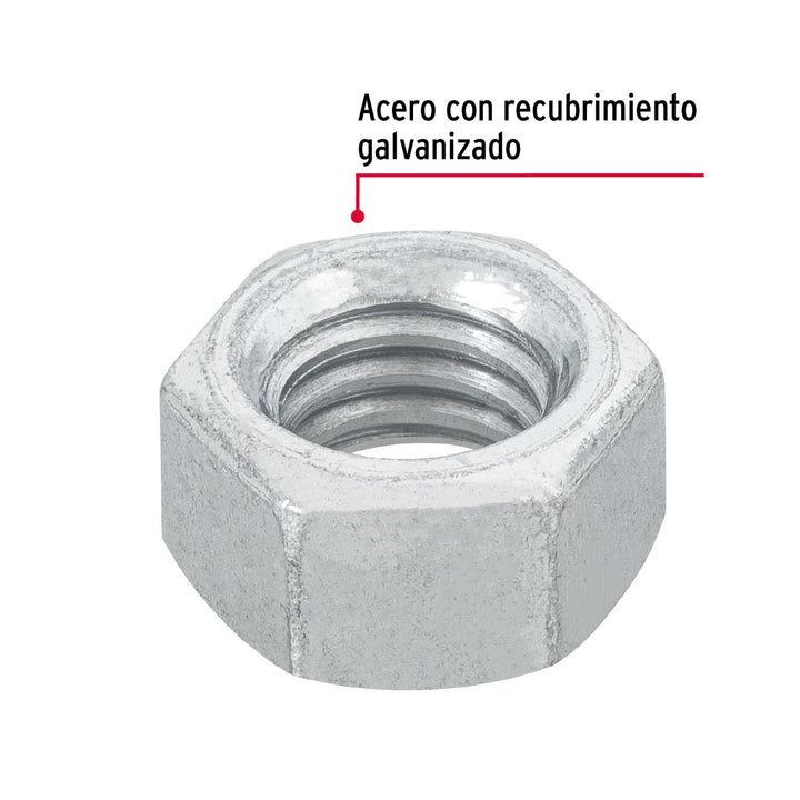 Blíster con 12 tuercas 3/8' hex de acero galvanizado, Fiero - Mundo Tool 