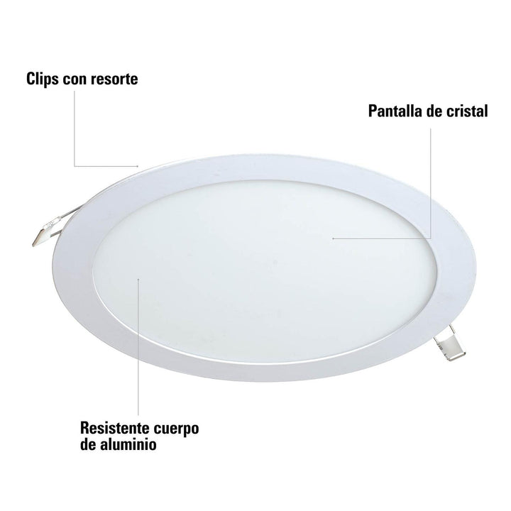 Luminario ultradelgado redondo p/empotrar 18W, luz cálida - Mundo Tool 