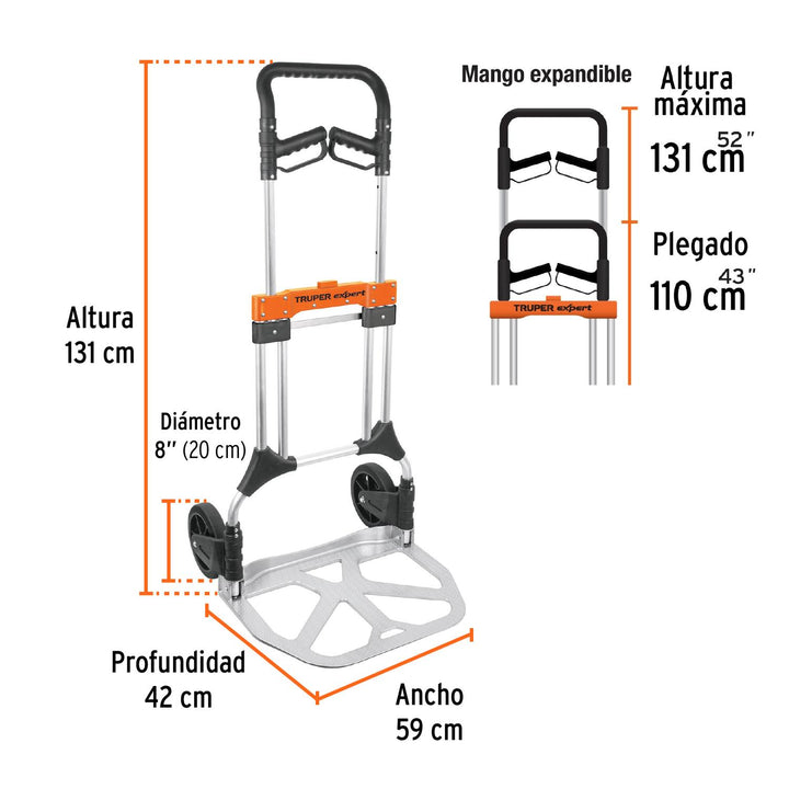 Diablo de carga, plegable, 200 kg, aluminio, Truper Expert - Mundo Tool 