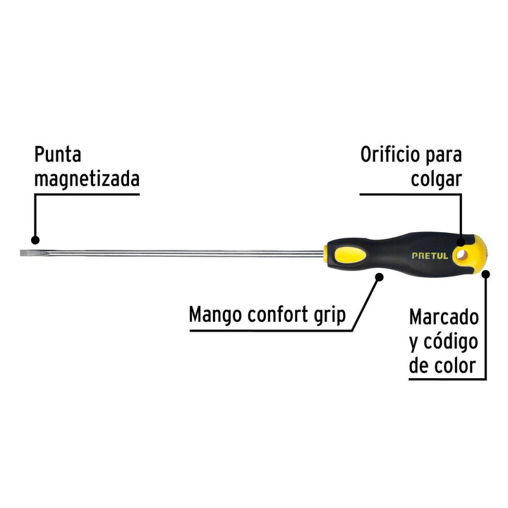 Desarmador cabinet 3/16x8" Comfort Grip Pretul - Mundo Tool 