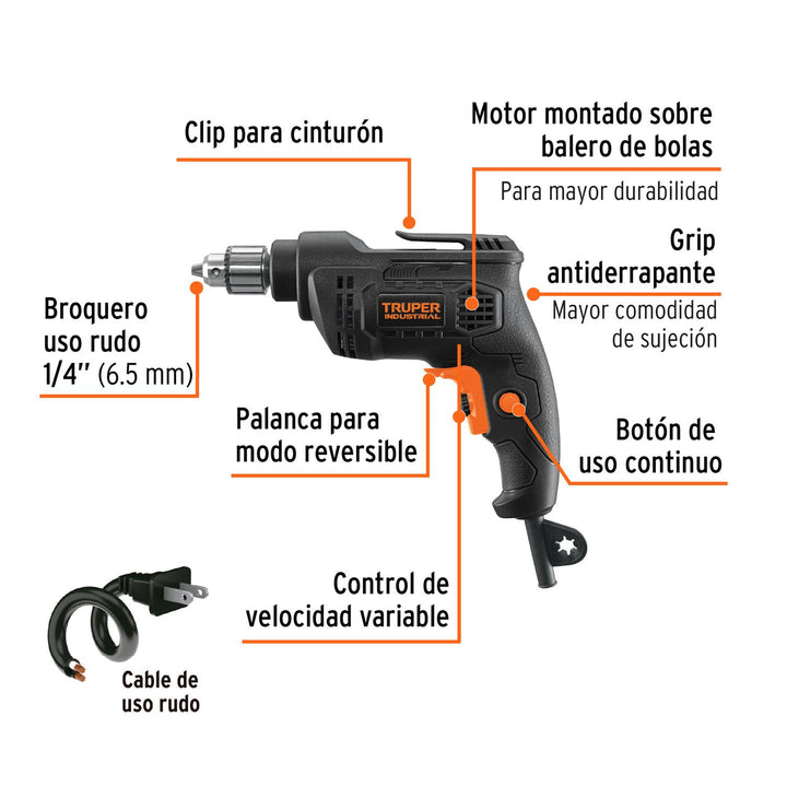 Taladro 1/4', 380W, TRUPER INDUSTRIAL - Mundo Tool 