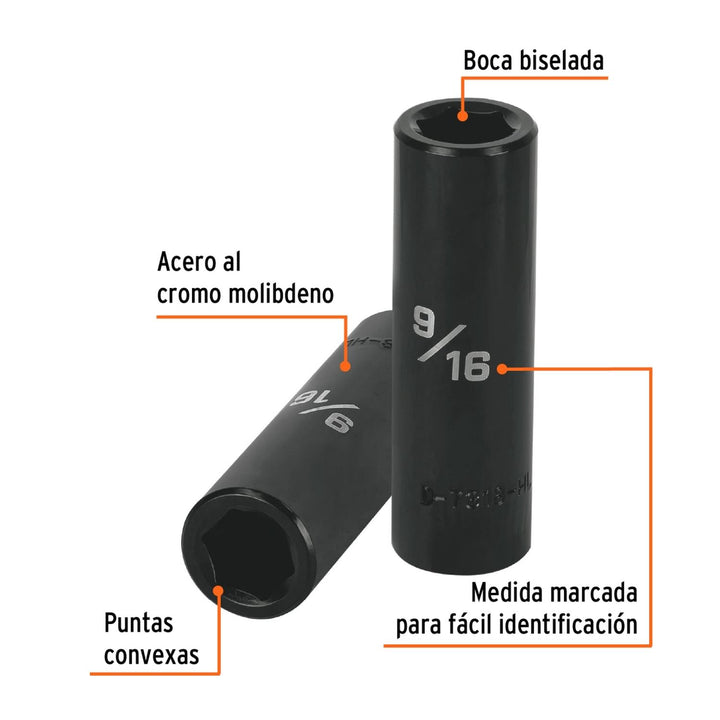 Dado de impacto 9/16" largo cuadro 1/2" Truper - Mundo Tool 