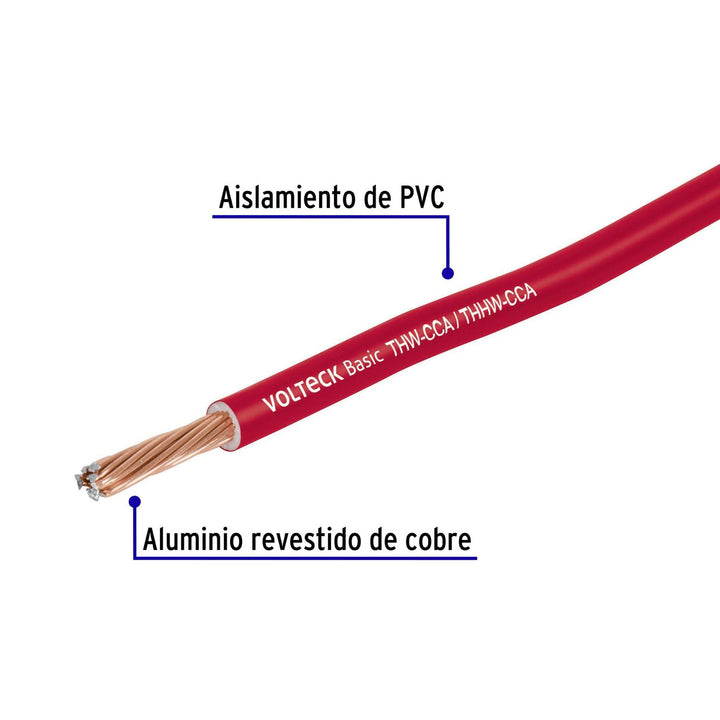 Rollo de 100 metros de cable THW CCA 8 AWG rojo, Basic - Mundo Tool 