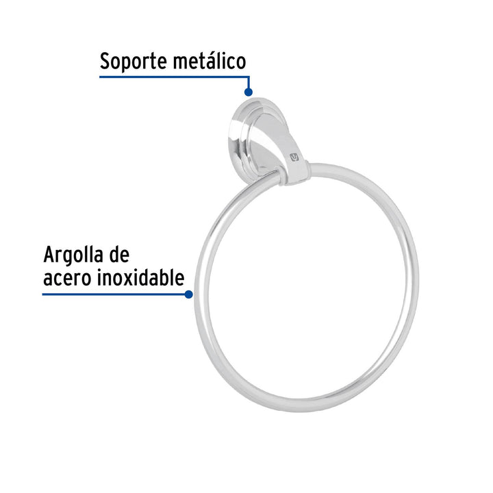 Toallero argolla metálico acabado cromo, Foset Aqua - Mundo Tool 