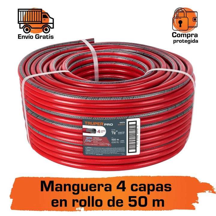 Manguera 1', super reforzada, 4 capas, 50 m Truper - Mundo Tool 