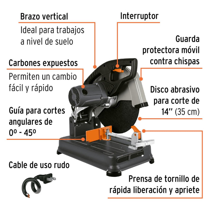 Tronzadora / cortadora de metales 14", mango recto, 2200 W - Mundo Tool 