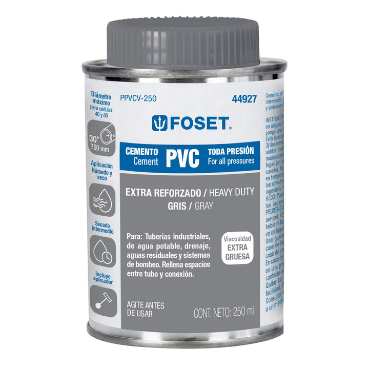 Cemento para PVC en bote de 250 ml, alta viscosidad, Foset - Mundo Tool 