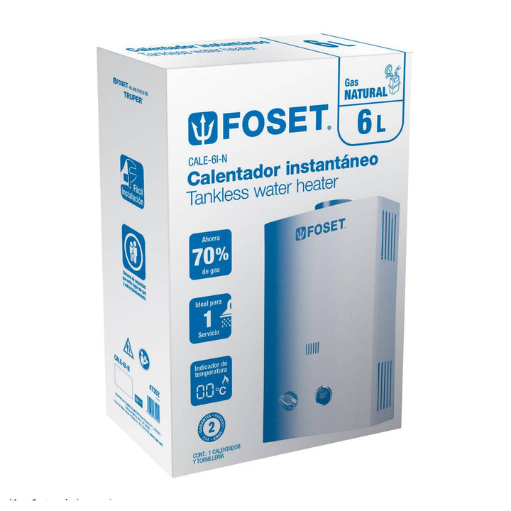 Calentador de Paso Instantáneo, 6L, gas natural, 1 servicio Foset - Mundo Tool 