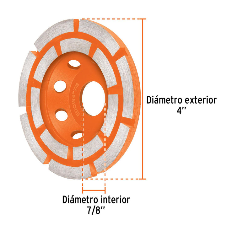 Copa de diamante doble segmento 4', usos generales, Truper - Mundo Tool 