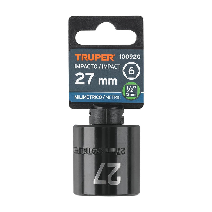 Dado de impacto de 27 mm, 6 puntas, cuadro 1/2", Truper - Mundo Tool 