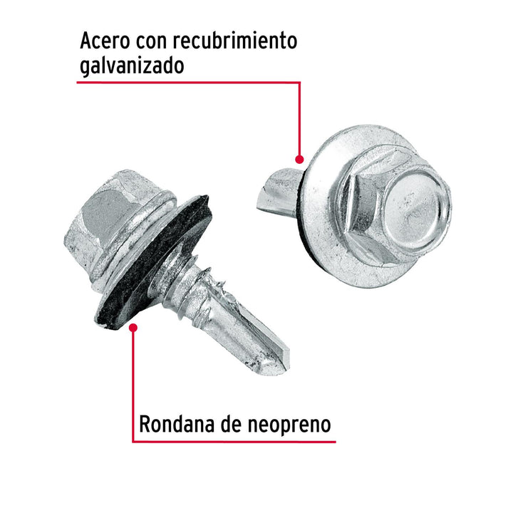 Bolsa con 100 pijas 3/4" hexagonal, punta broca con rondana - Mundo Tool 