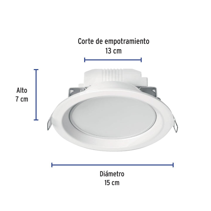 Luminario LED empotrado redondo de 6 W, luz cálida, Volteck - Mundo Tool 