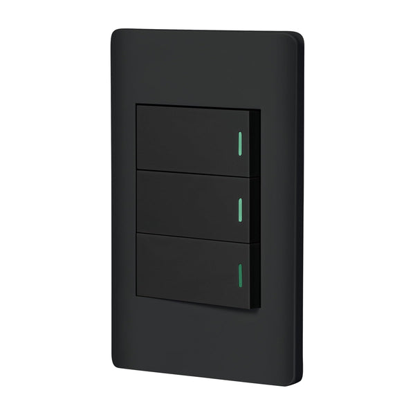 Volteck PA-APTR-LN, Placa armada negra 3 interruptores sencillos línea Lisboa - Mundo Tool 