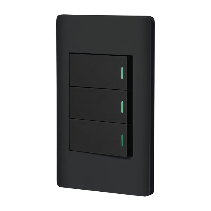Volteck PA-APTR-LN, Placa armada negra 3 interruptores sencillos línea Lisboa - Mundo Tool 
