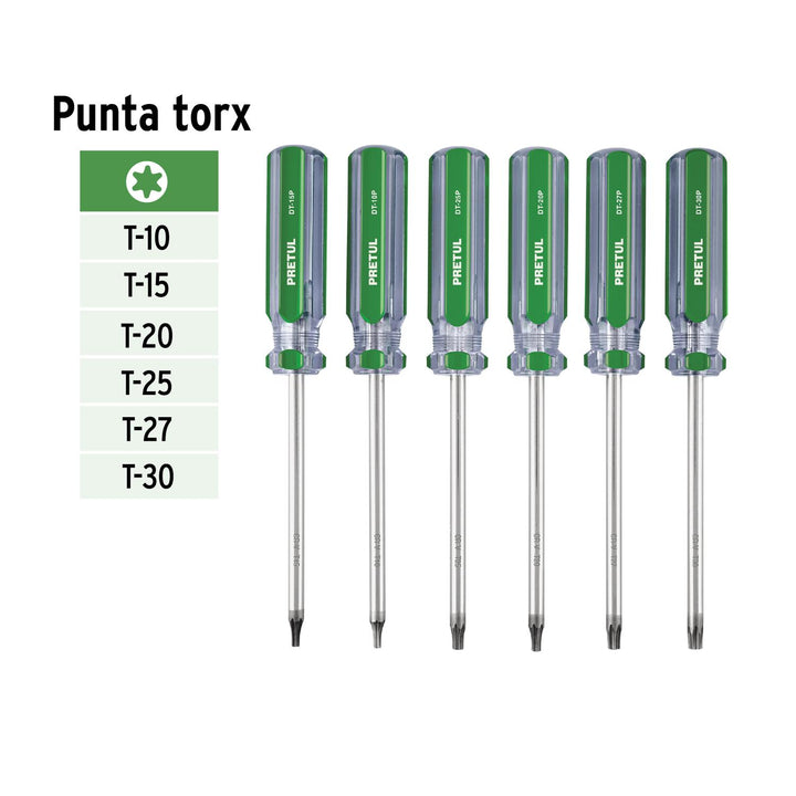 Juego de 6 desarmadores Torx mango de PVC, Pretul - Mundo Tool 