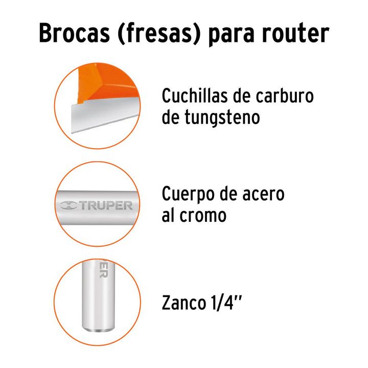 Broca router, recto, 1/4" con balero - Mundo Tool 