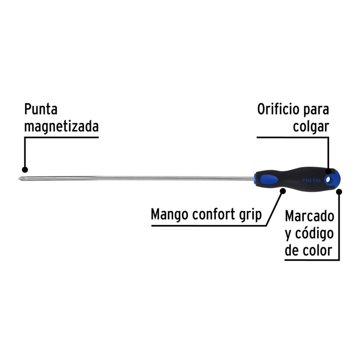 Desarmador de cruz 1/4" x 12" mango Comfort Grip, Pretul - Mundo Tool 