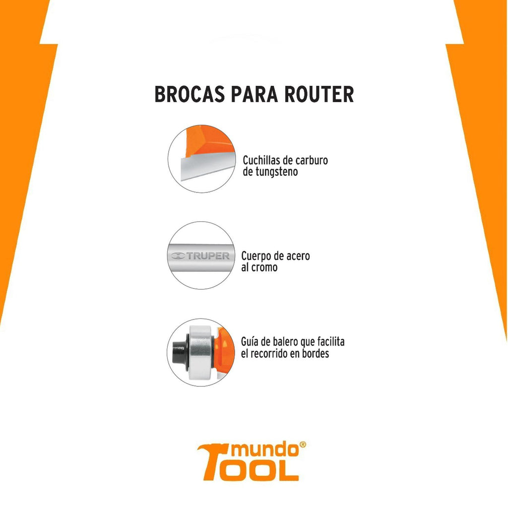 Broca Para Router Corte Recto 1/2' Con Balero Truper - Mundo Tool 