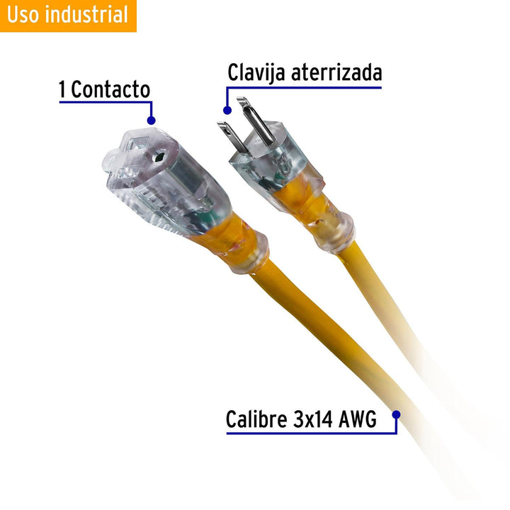 Extensión reforzada aterrizada 20 m calibre 14, Volteck - Mundo Tool 