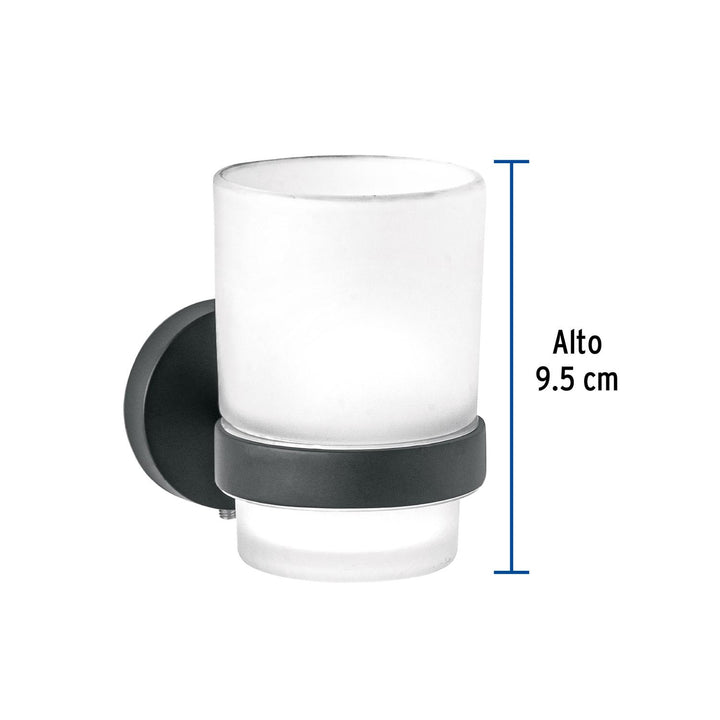 Portavaso cepillero negro con vaso de vidrio, Foset Túbig - Mundo Tool 