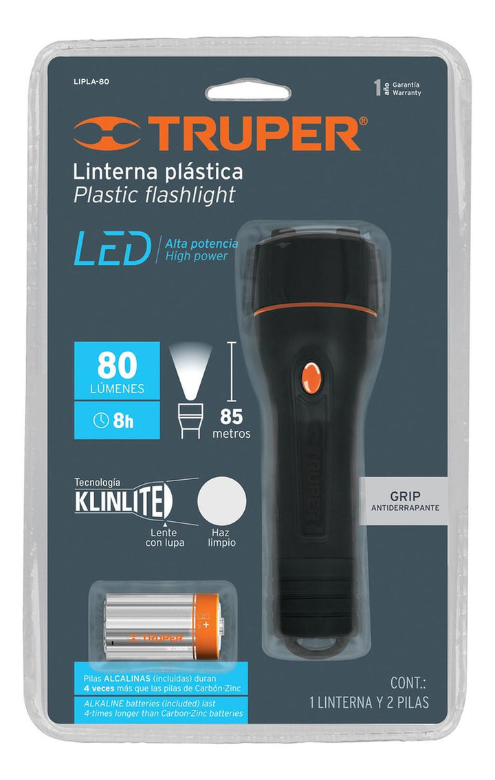 Linterna Plástica Led Luz Directa 2 Pilas D 1 Truper - Mundo Tool 