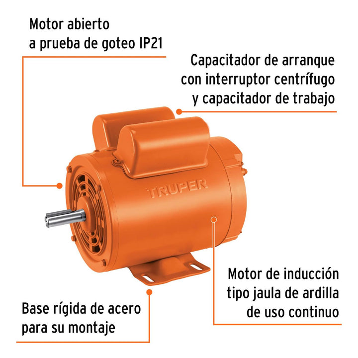 Motor eléctrico monofásico de 1 HP, baja velocidad, Truper - Mundo Tool 