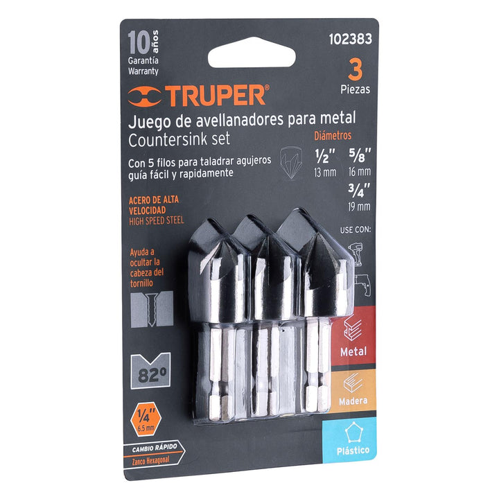 Juego de 3 avellanadores HSS, Truper - Mundo Tool 