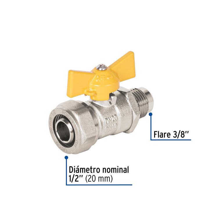 Válvula esfera para PE-AL-PE, 1/2'a flare 3/8', Foset - Mundo Tool 