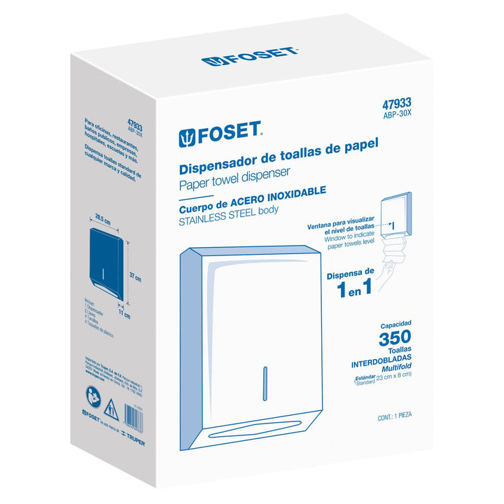 Dispensador de acero inox. para toallas de papel, Foset - Mundo Tool 