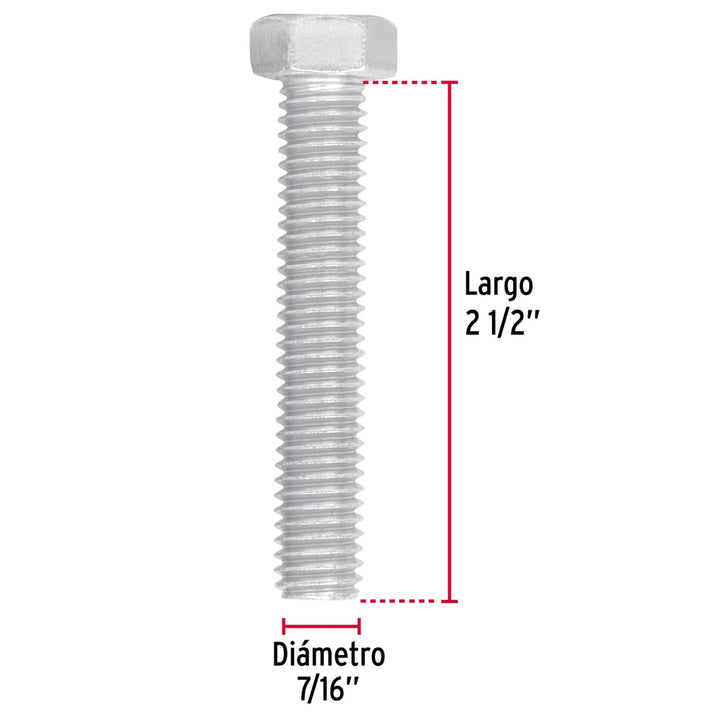 Tornillo Acero Galvanizado 7/16x2 1/2'30 Pzas Fiero - Mundo Tool 