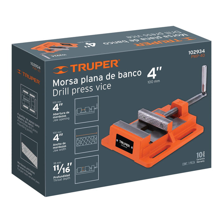 Prensa morsa plana 100 mm, Truper - Mundo Tool 