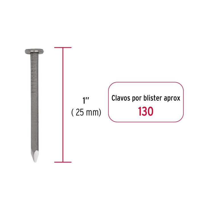 Blíster con 130 de clavo estándar 1" con cabeza, Fiero - Mundo Tool 