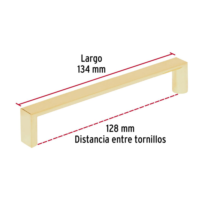 Jaladera metálica de 128 mm estilo "Andamio", latón brillante - Mundo Tool 