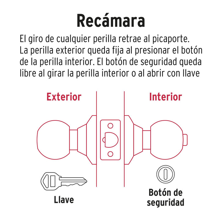 Cerradura pomo, negro, esfera, recámara, Hermex - Mundo Tool 