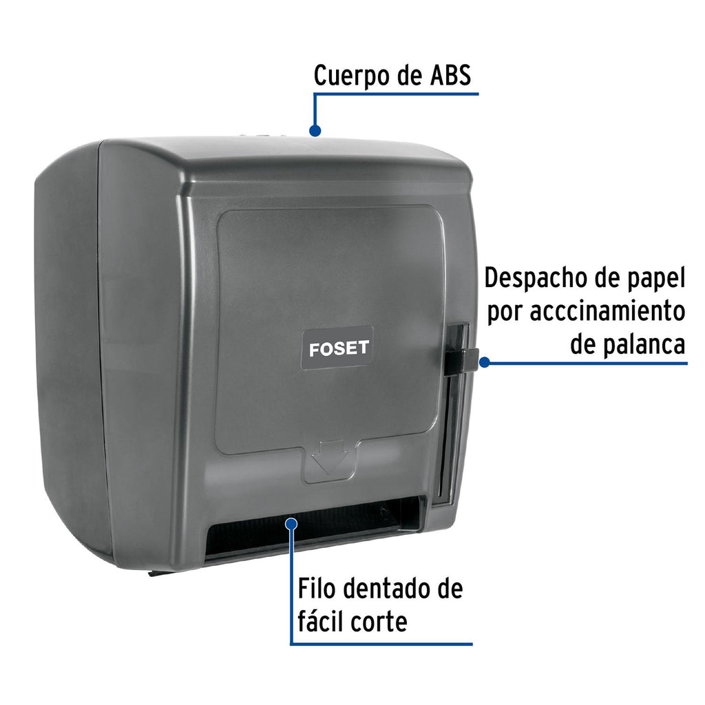 Dispensador de ABS para rollo de papel, humo, Foset - Mundo Tool 