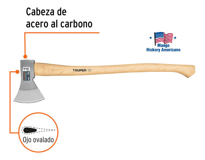 Hacha Europea 1 Kg, Mango Hickory 28 - Mundo Tool 