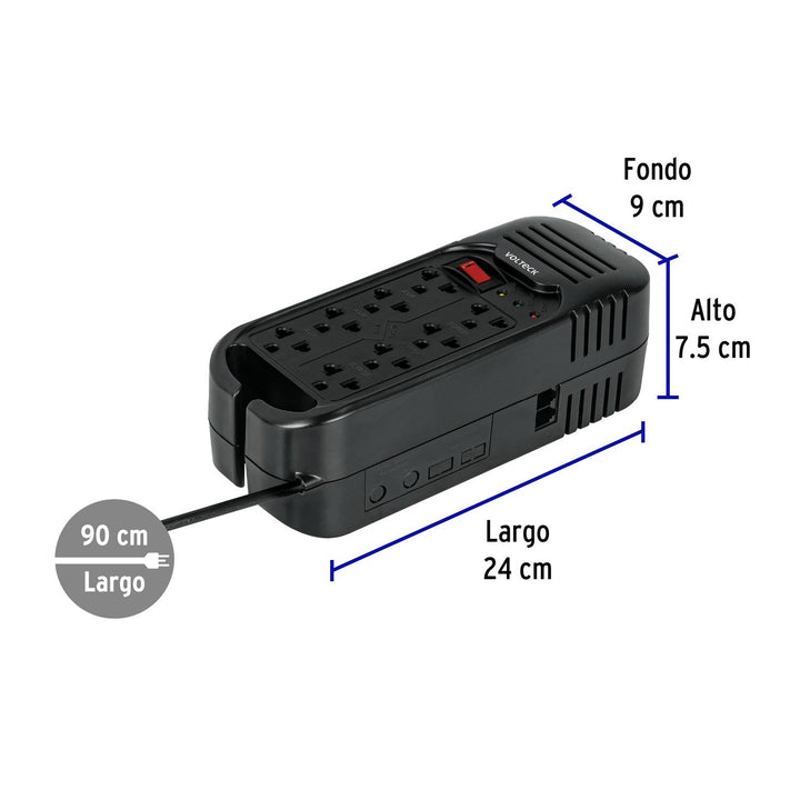 Regulador de voltaje de 1600 VA / 800 W 8 contactos, Volteck - Mundo Tool 